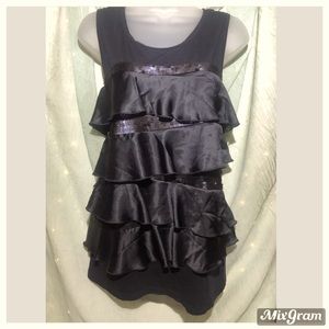 🛍5/20 LOFT Black Silky & Sequin Blouse Sz L